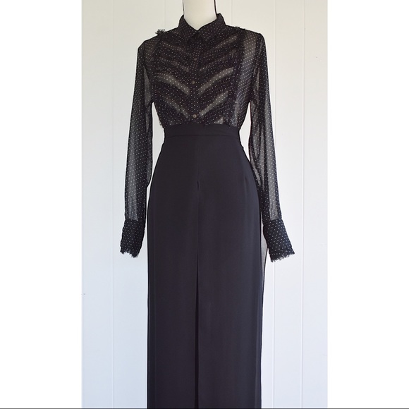 Free People Tops - Free People Polka Dot Tuxedo Blouse Black Sz M